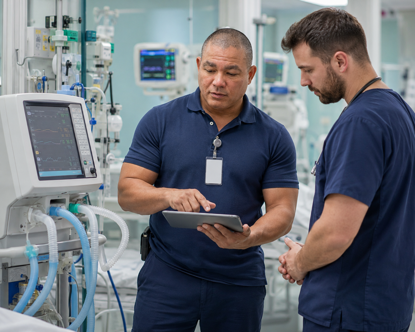 Field service technician on-site at a healthcare facility